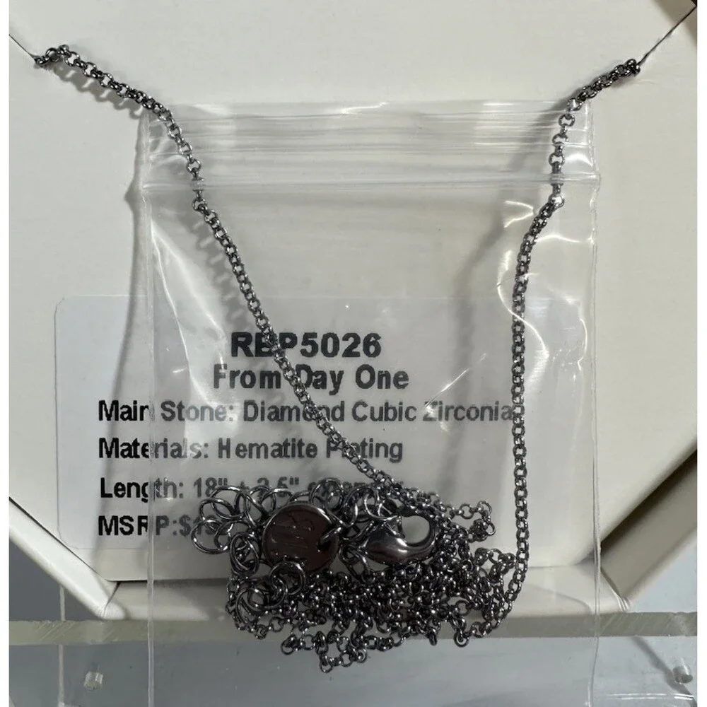 Bomb Party RBP5026 From Day One Diamond CZ Hematite Necklace NIB